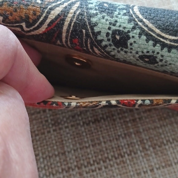 NWOT Medium Spartina 449 Mermaid  Linen & Leather Paisley Wristlet Wallet - Picture 4 of 7